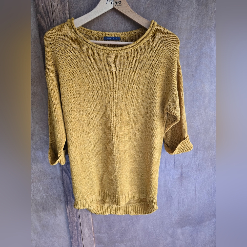 Suzy Shier Mustard 3/4 Sleeve Sweater